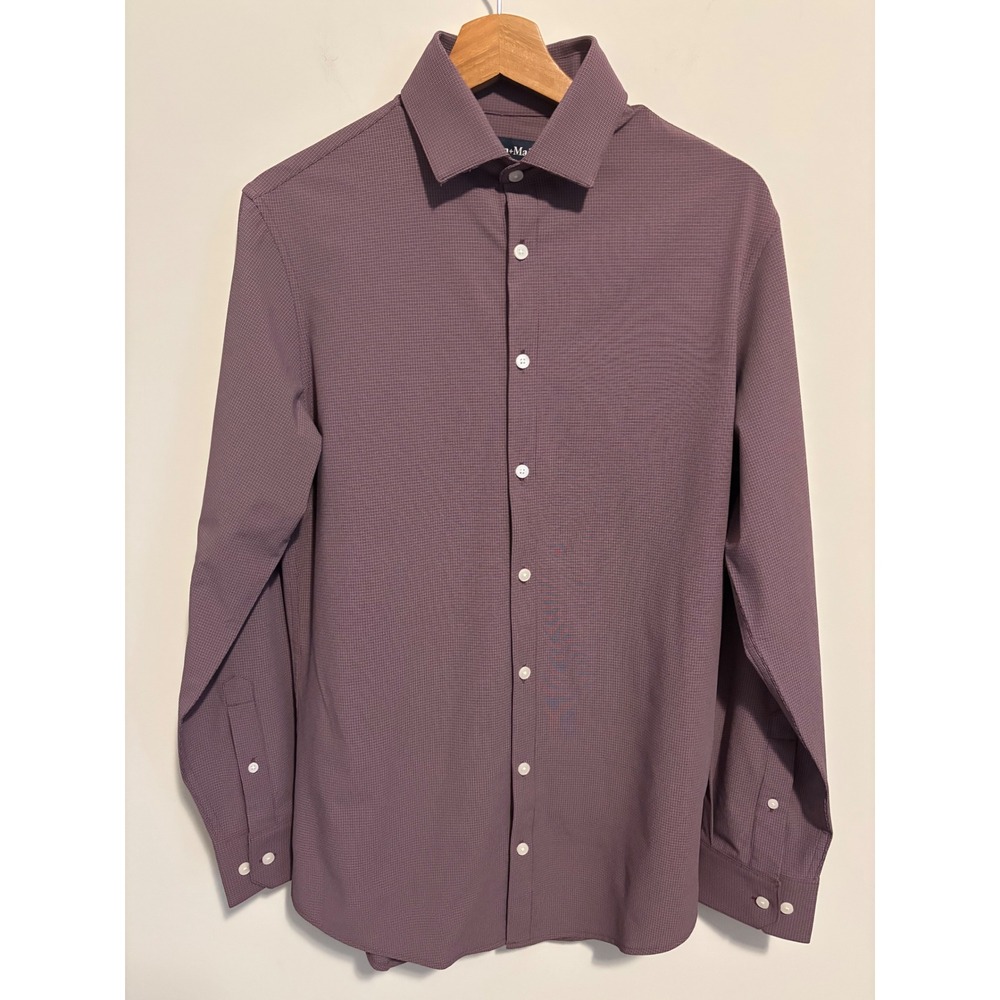Mizzen+Main Leeward Trim Fit Dress Shirt Purple Micro Check Small S Mens